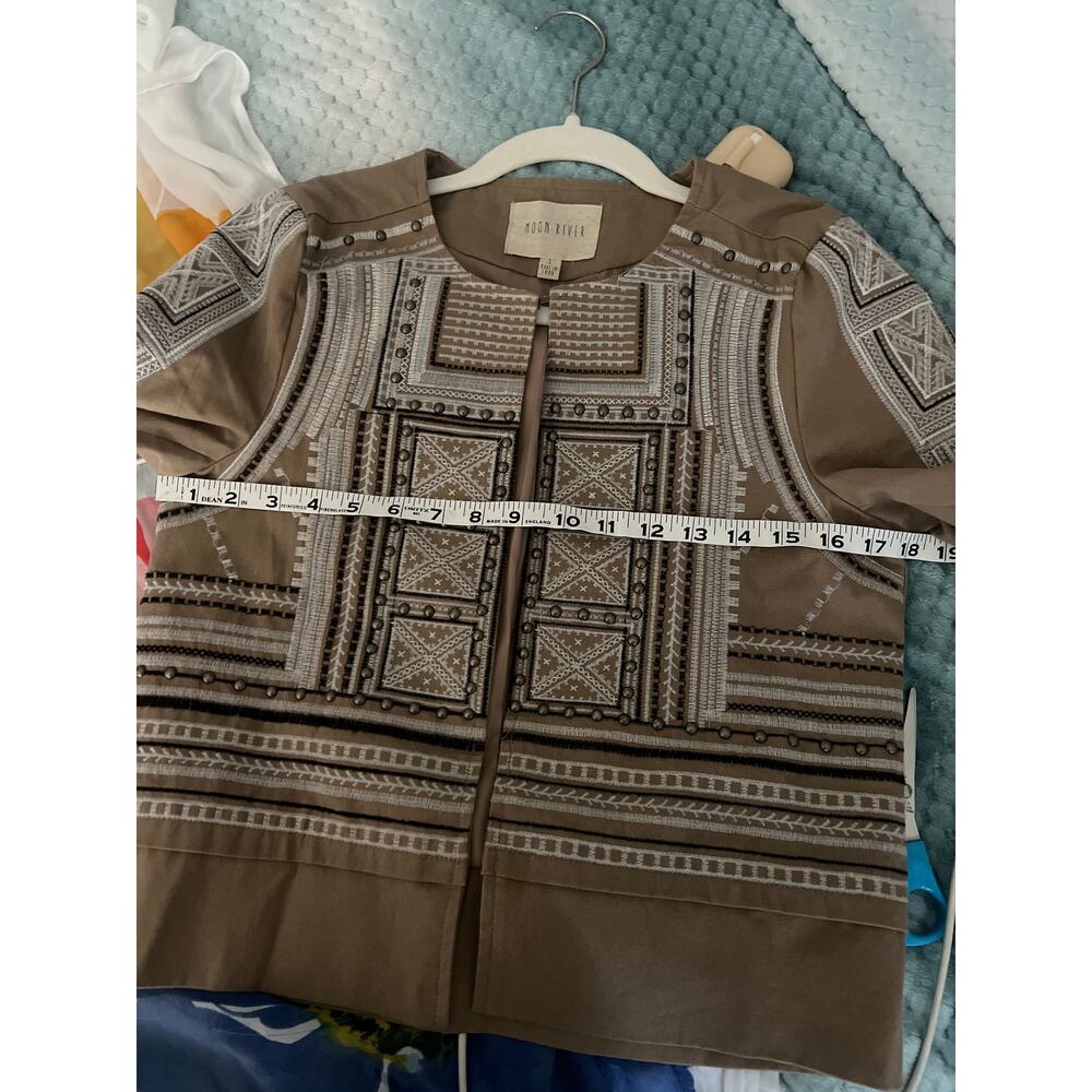 048 Moon River Embroidered Beige Jacket Small Boho Cropped Cotton $120 MSRP - Picture 7 of 8